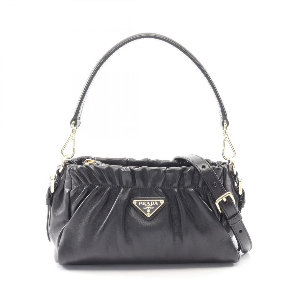 Prada Black Nappa 2way Leather Handbag ruched gathered texture